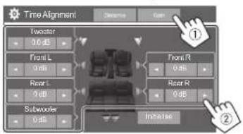 Time Alignment Tweater 0 dB Front L 0 dB Rear L 0 dB Subwoofer 0 dB Front R 0 dB Rear R 0 dB Initiate ① ②