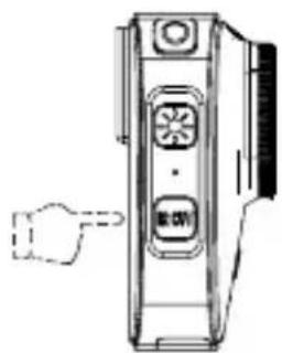 Diagram of a device with labeled buttons and a hand pointing to the button