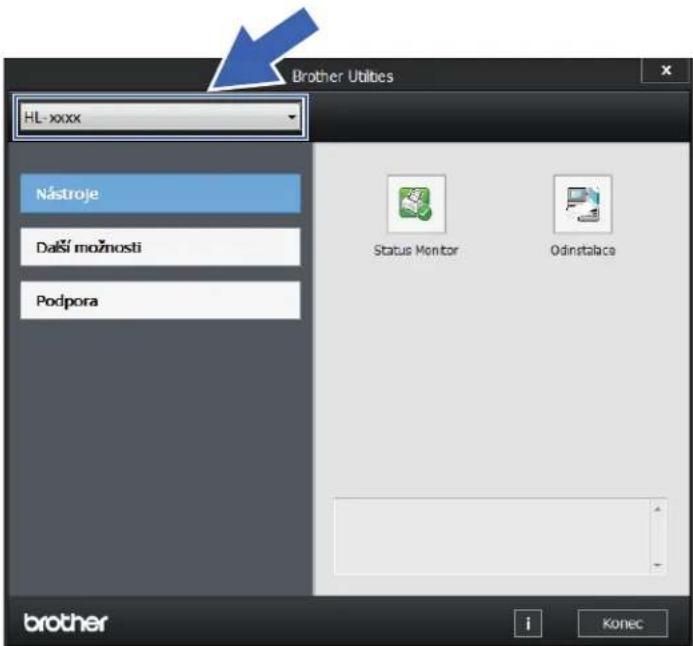 Brother Utilities HL-xxxx Nástroje Dakí možnosti Podpora Status Mentor Odinstalace brother i Konec