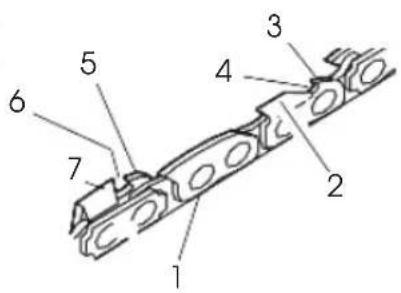 Technical diagram of a mechanical component with numbered parts labeled 1 through 7