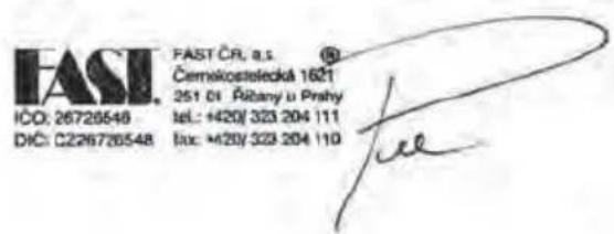 FAST ČR. a.s. Černékostelecká 1621 251 01 Čibany ú Prahy tel.: +420/ 323 204 111 li: +420/ 323 204 110