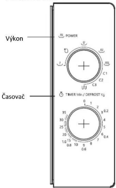 Výkon Časovač POWER TIMER MIN / DEFROST Kg 0 1 2 3 0.2 35 30 25 20 1.0 0.8 10 9 8 7 6 5 4 3 2 1 + C1 C2 C3