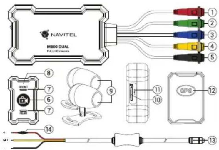 NAVITEL M800 DUAL FULL HD module 1 2 3 4 5 6 7 8 9 10 11 12 GIPS 13 + ACC 14
