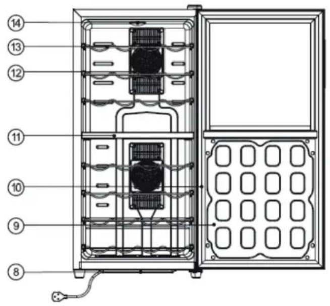 Technical diagram of an internal device with numbered components, likely a refrigerator or appliance assembly.