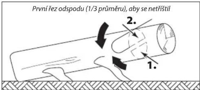 První řez odspodu (1/3 průměru), aby se netřístil 2. 1.