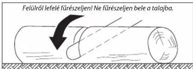 Felülröl lefelé fűrészeljen! Ne fűrészeljen bele a talajba.