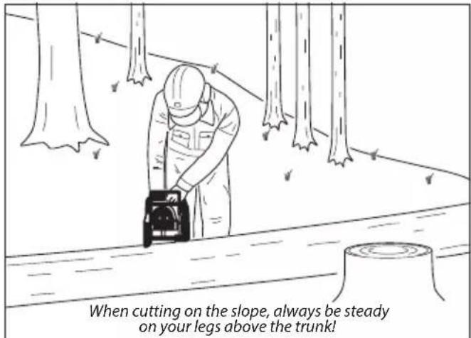 When cutting on the slope, always be steady on your legs above the trunk!
