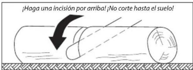 ¡Haga una incisión por arriba! ¡No corte hasta el suelo!