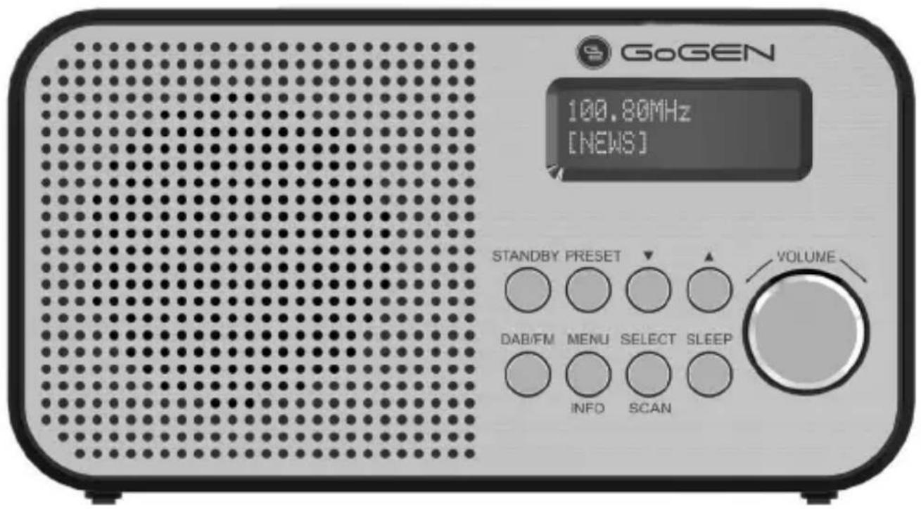 GoGEN 100.80MHz [NEWS] STANDBY PRESET VOLUME DAB/FM MENU SELECT SLEEP INFO SCAN