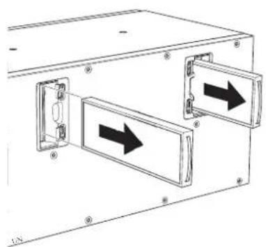 Technical diagram of a mechanical assembly with two labeled components and directional arrows indicating movement (no text or symbols present)