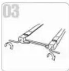 Simple line drawing of two hands holding a curved object on a stand (no text or symbols)