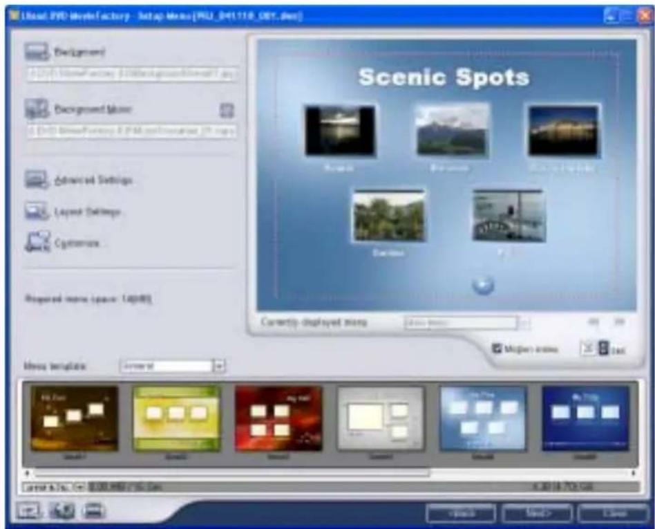 Visual DVD ModeFactory - Setup Maps [PRO_D41118_OBT.doc] Background Background Map Background Map Advanced Settings Layer Settings Customize... Designed name (space: 140MB) Scenic Spots Currently displayed items New items Mega's files Edit Menu options: General Small Large Small Small Small Small Ca…