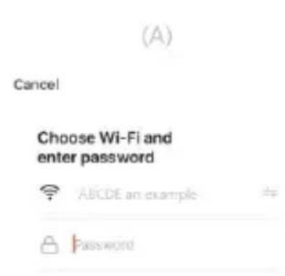 (A) Cancel Choose Wi-Fi and enter password ABCDE an example Password