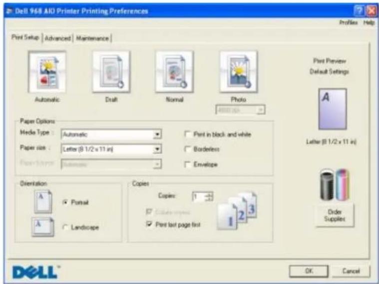 DELL 968w - Použití Předvoleb tisku - 1