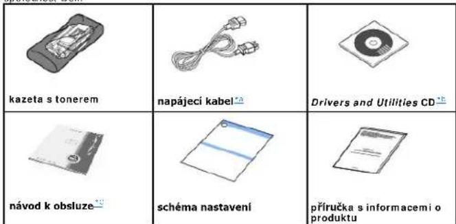 kazeta s tonerem napájecí kabel Drivers and Utilities CD návod k obsluze schéma nastavení příručka s informacemi o produktu