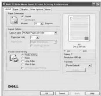 D4LL 3D Order: Mono Layer P-1/1000 Printing Preferences Layout Paper Graphics Other Options About Page Dimension □ Topset □ Composites □ Frames □ Diagrams Layer Options Layer Type Multiple Pages per Side Pages per Side 1 Page Code: Right Page Page Color: Black ■ Render selected frames □ Render Selected □ Name □ Long Edge □ Short Edge ■ Create Image Framing D4LL OK Cancel Help Help