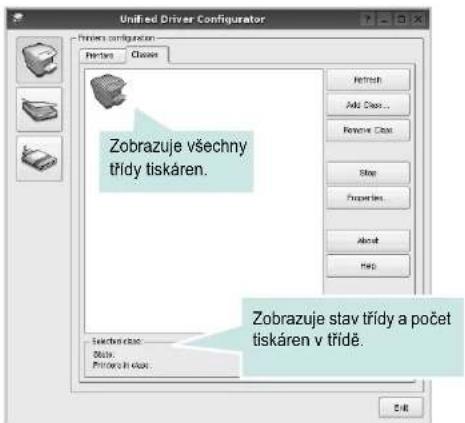 Unified Driver Configurator Zobrazuje všechny třídy tiskáren. Zobrazuje stav třídy a počet tiskáren v třídě.