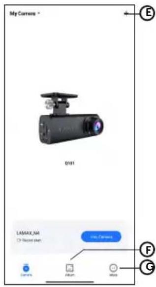 My Camera * Q181 LAMAX_NA On Record pin No Camera Camera Return Miss E F G