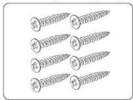 Illustration of four screws with handwritten labels indicating screw type and size
