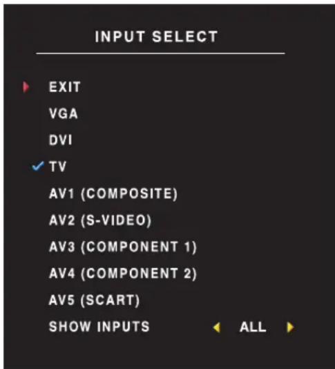 DELL W1900 - Nabídka Input Select (Volba zdroje) - 1
