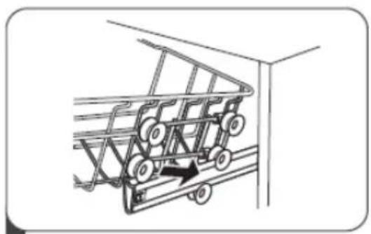 Line drawing of a shopping cart with wheels and an arrow indicating motion (no text or symbols)