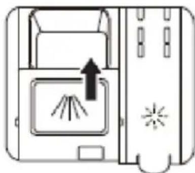 Diagram of a device with a screen and fan, showing a lightning bolt symbol (no text or labels)
