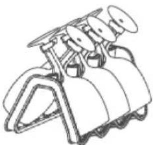 Line drawing of a mechanical device with three cylindrical components mounted on a stand (no text or symbols)