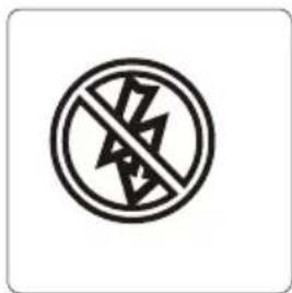 Prohibition sign with a circular symbol containing a crossed-out lightning bolt and diagonal line, indicating no protection or resistance.