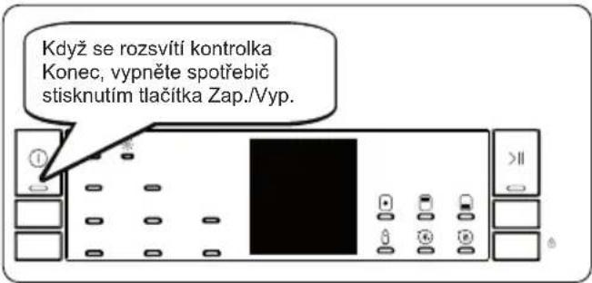 Když se rozsvití kontrolka Konec, vypněte spotřebič stisknutím tlačítka Zap./Vyp.