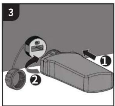 Diagram showing a device with labeled parts and directional arrows, likely illustrating a process or installation.