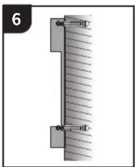 Pure mechanical assembly diagram showing a vertical component with hatched fill and mounting holes (no text or symbols)