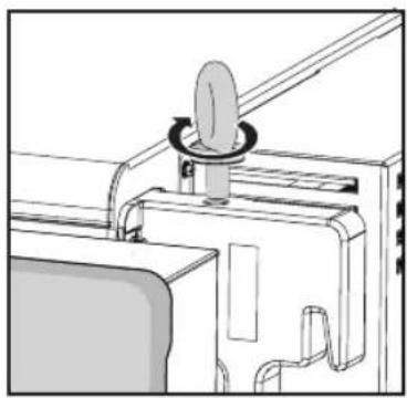 Mechanical assembly diagram showing a rotating knob mounted on a bracket (no text or symbols)