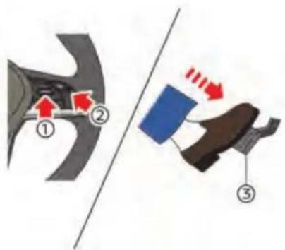 Diagram illustrating three stages of a mechanical or electrical component with arrows indicating motion and structural changes.