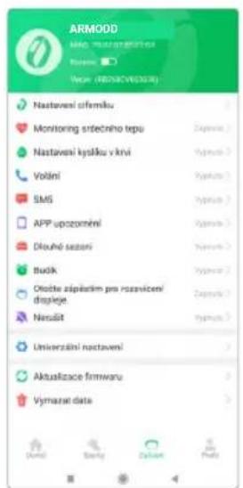 ARMODD MAG: 2023/01/01/01 Nostavení Výmazat data Nastavení osfemku Monitoring srtečního tepu Nastavení kysíku v krvi Volání SMS APP upozomění Dlouhlo szesni Budk Odele zápědskim pro rozavícení drosjne Neušit Universzální nastavení Aktualizace firmwaru Výmazat data