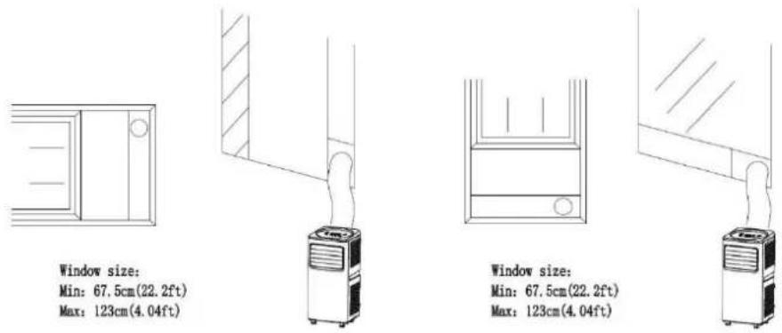 Window size: Min: 67.5cm(22.2ft) Max: 123cm(4.04ft) Window size: Min: 67.5cm(22.2ft) Max: 123cm(4.04ft)