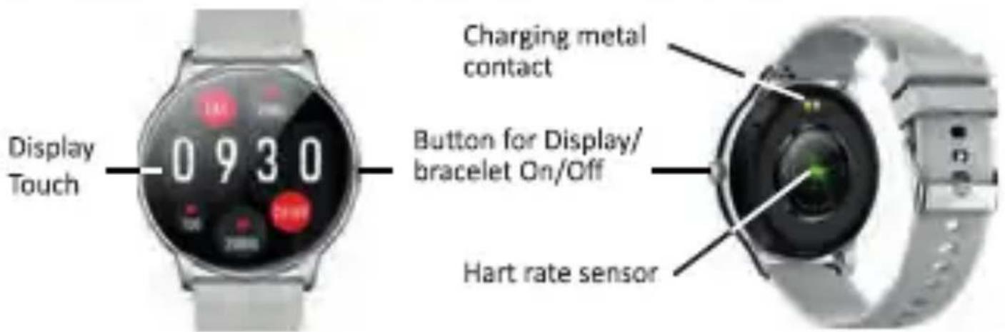 Display Touch 0930 Charging metal contact Button for Display/ bracelet On/Off Hart rate sensor