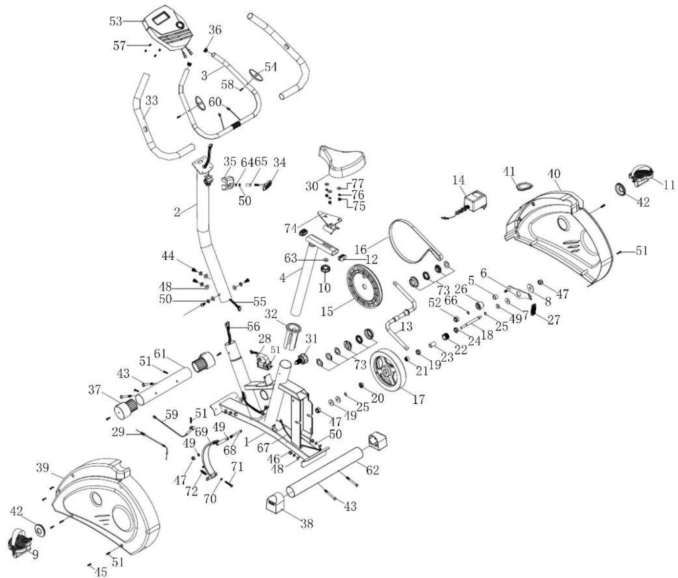 Exploded view diagram of a mechanical device with numbered parts for identification