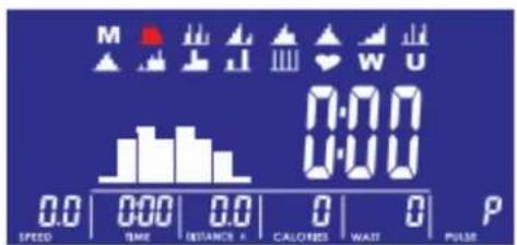 M H A W U 0:00 0:00 0.0 | 0:00 | 0.0 | 0 | 0 | P SPEED TIME DISTANCE K CALORIES WAIT PULSE