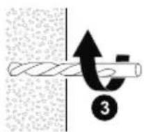 Diagram showing a drill bit with an arrow indicating clockwise motion, labeled with number 3