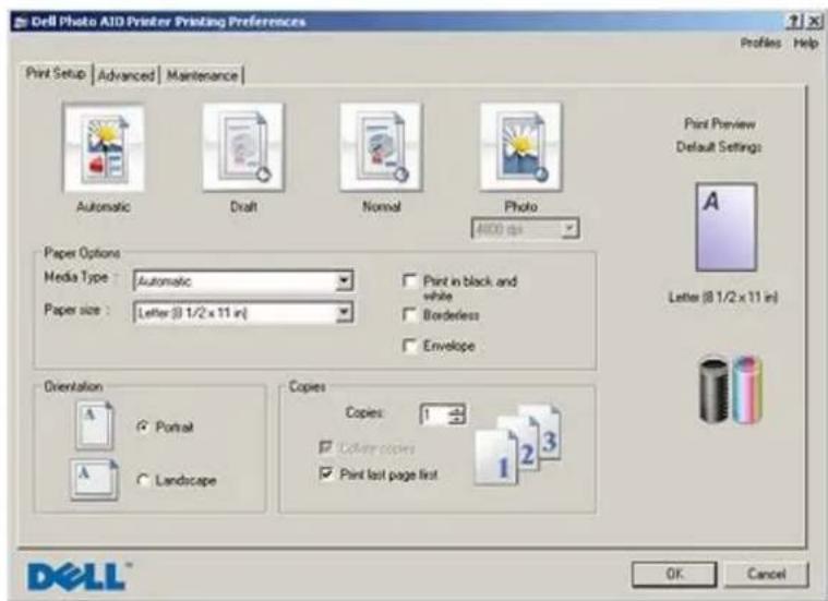 DELL 966 All in One - Použití Předvoleb tisku - 1