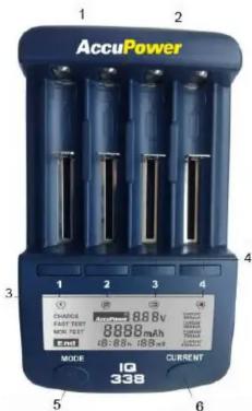 AccuPower 1 2 3 4 5 6 CURRENT 10 338 ONLINE EAST TEST MOS TEST 888V 8888 mAh 18:88V, 18Hz MOUT IQ 338