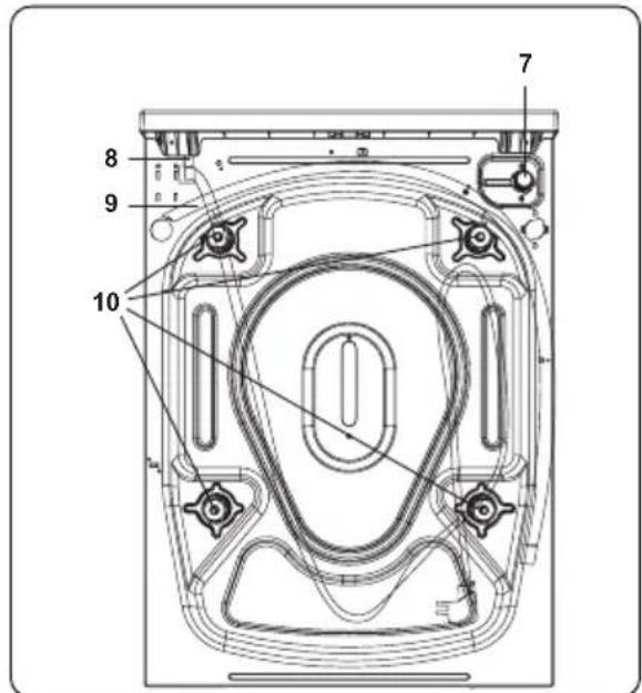 Technical diagram of a device casing with numbered components and labeled parts