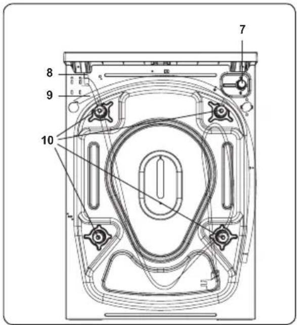 Technical diagram of a device casing with numbered components and labeled parts
