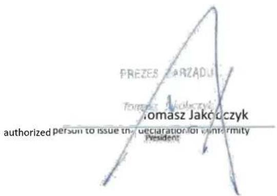 PREZES ZARZADU Tomasz Jakóczyk homasz Jakóczyk authorized person to issue the declaration for vinnormity President