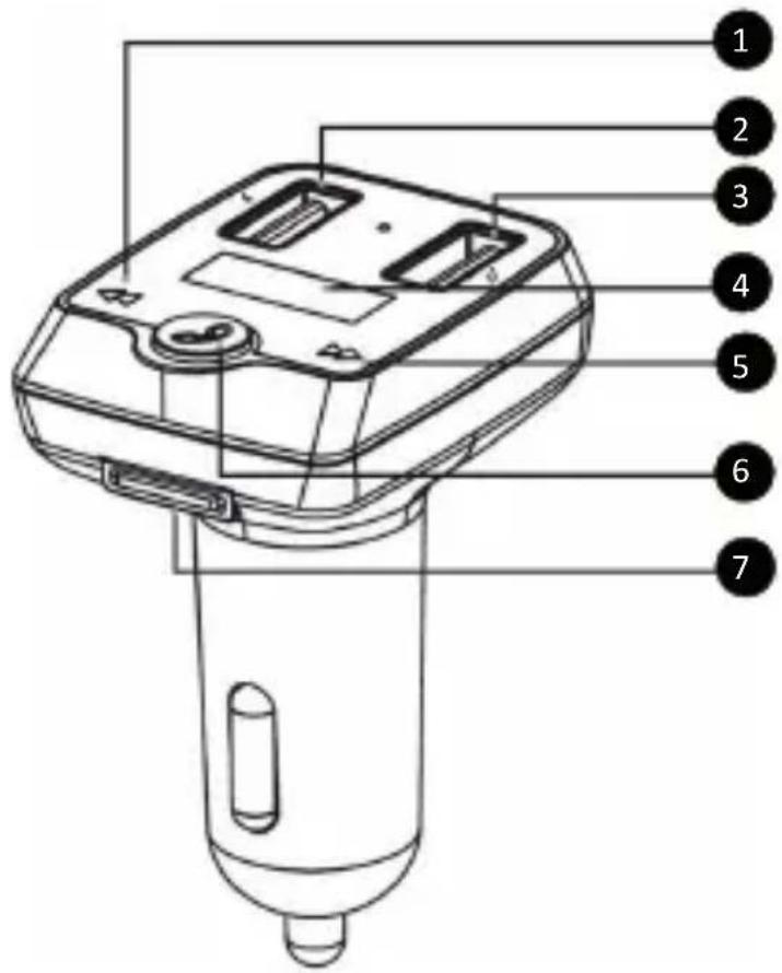 Labeled diagram of a handheld device with numbered parts for identification