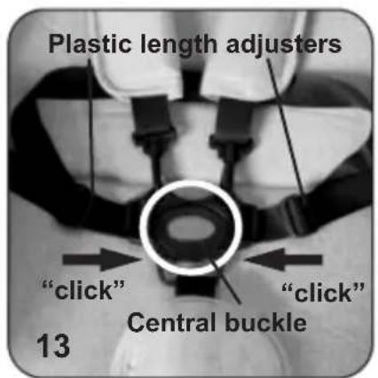 Plastic length adjusters "click" "click" Central buckle 13