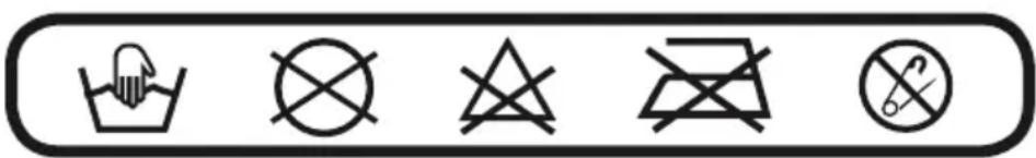 Image displaying five symbolic icons: a hand washing in water, crossed-out circle, triangle, crossed-out rectangle, and crossed-out fork.
