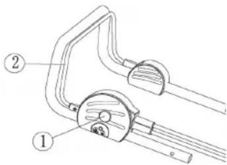 Technical diagram of a mechanical clamp or tool with numbered parts labeled 1 and 2