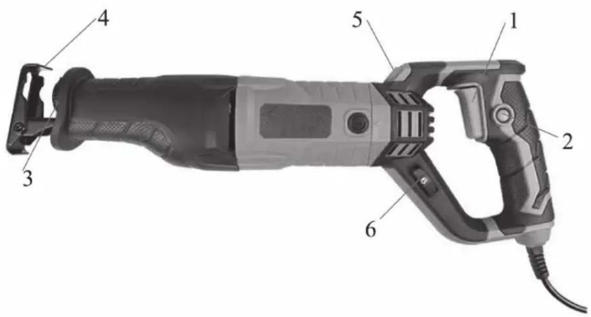 Labeled diagram of an electric shaver with numbered parts for identification