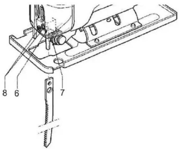 Technical diagram of a mechanical assembly with numbered components labeled 6, 7, and 8